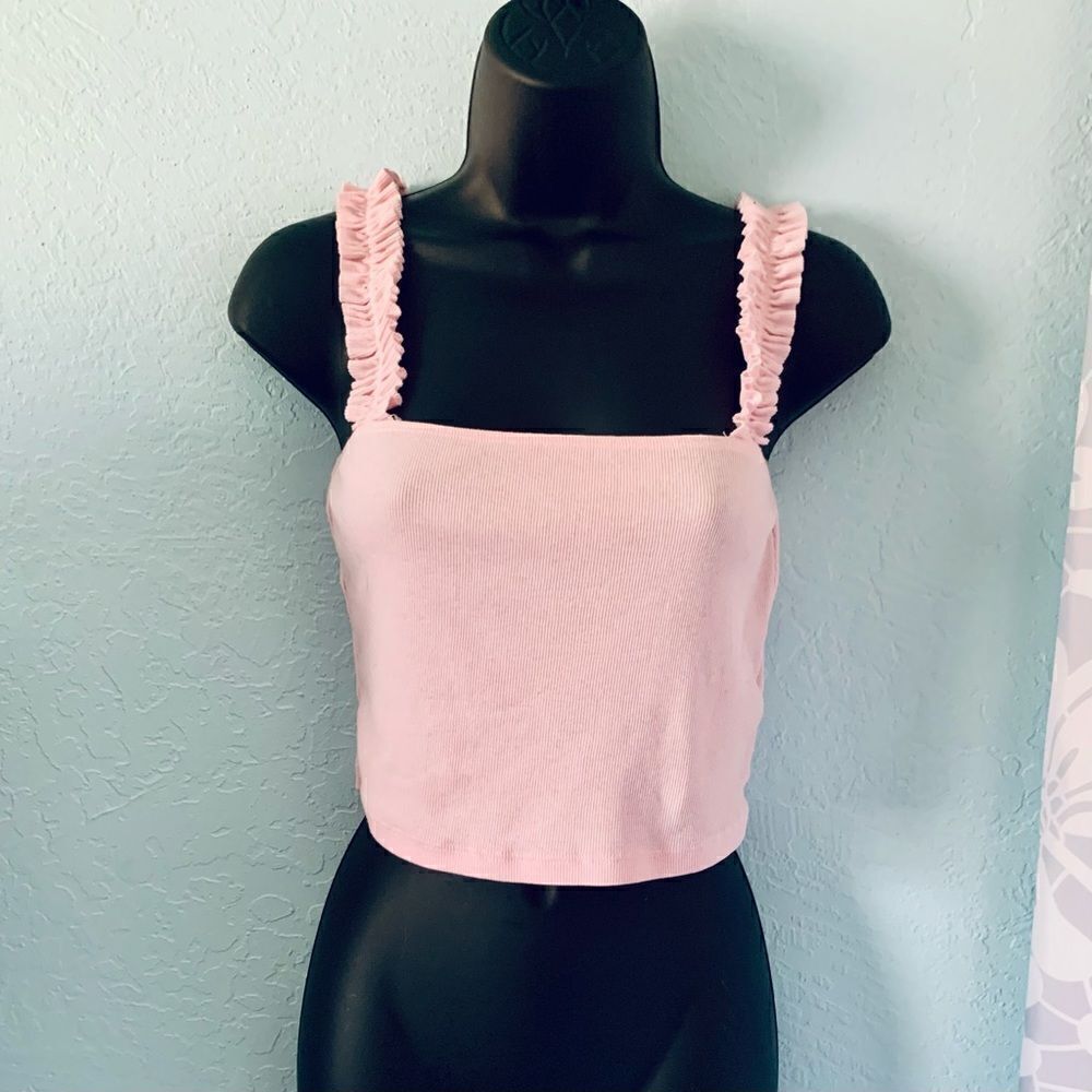 Abound Pink Ribbed Square Neck Crop Top Size Small